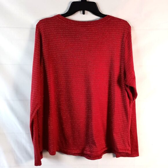 Sonoma Goods For Life Red Metallic Stripe V-Neck Long Sleeve Tee XL - Picture 5 of 5